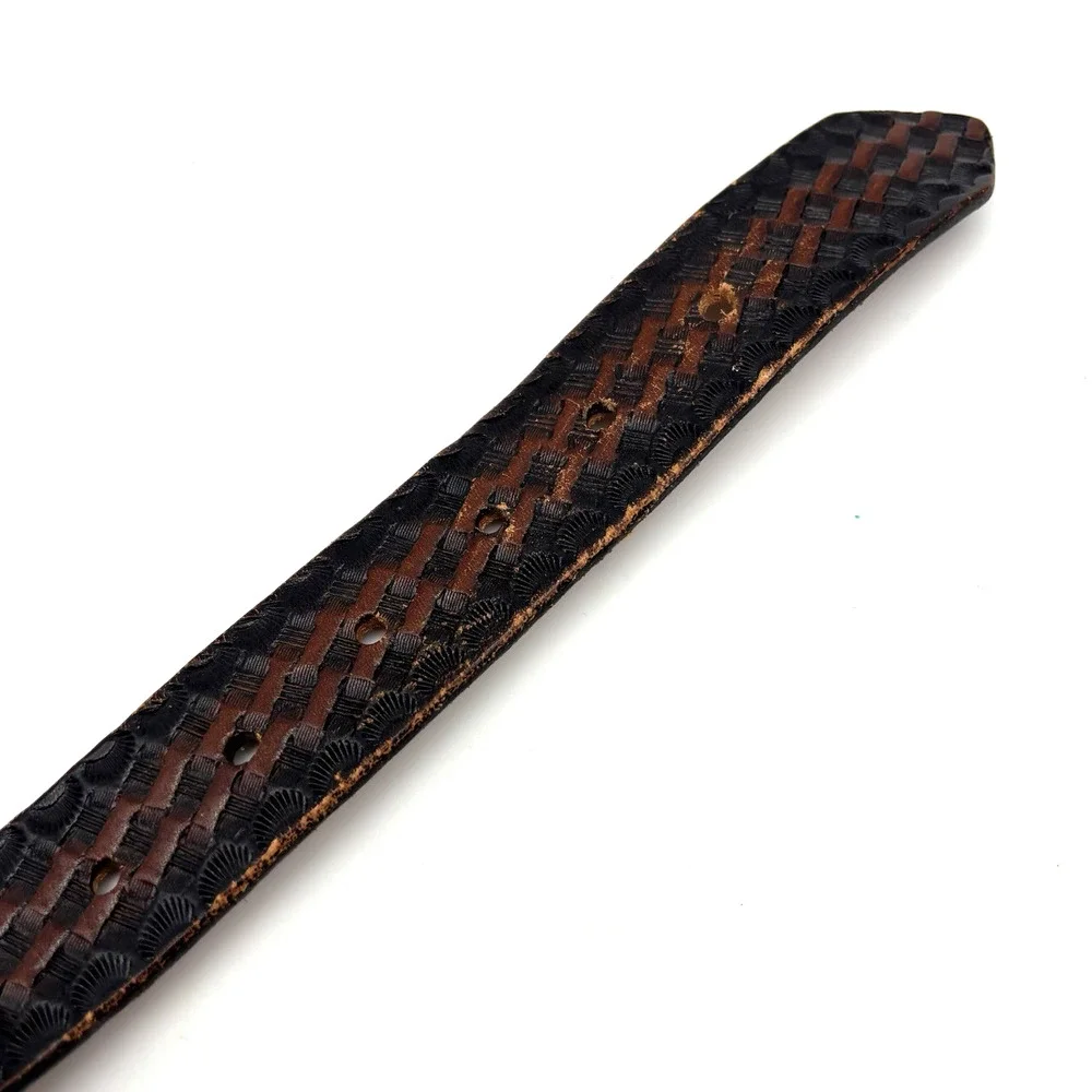 1980s Handmade Black Brown Ombre Leather Basketweave Tooled Western Belt 36 USA